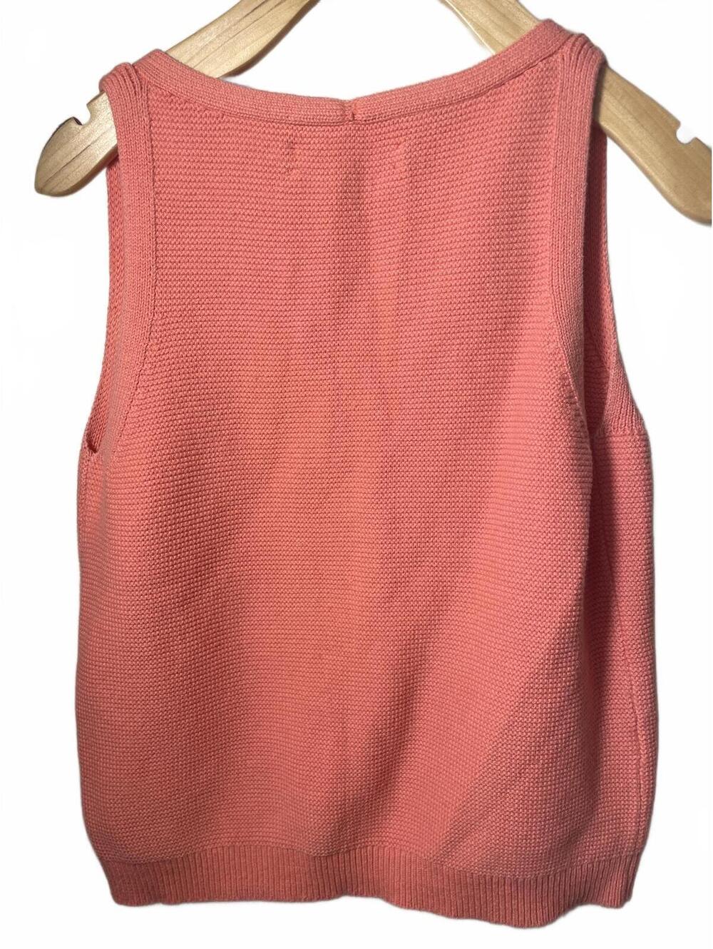 LOFT Knit Button Vest Top Womens Size Small Orange Coral Cottage Casual Fall - Picture 4 of 5